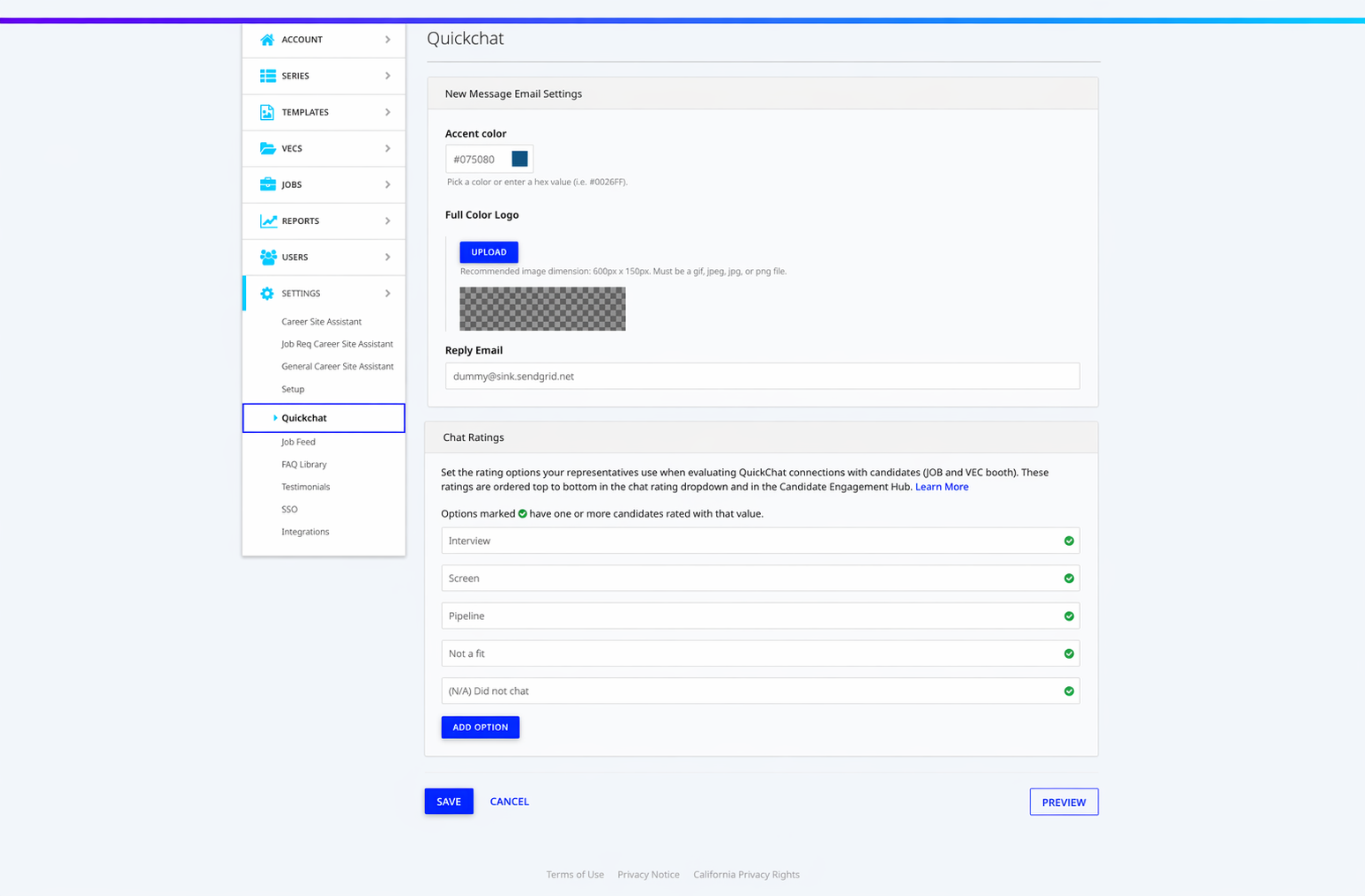 Quickchat settings with chat ratings