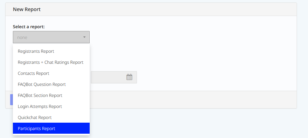 Report selection menu with Participants option