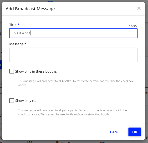 Add broadcast message dialog form