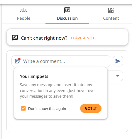 Your Snippets tooltip with Got It button