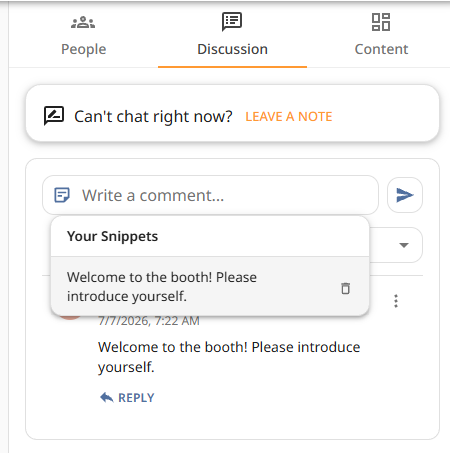 Your Snippets dropdown with saved message